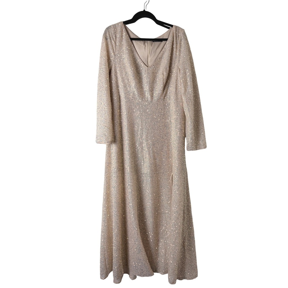 SHEIN Curve Maxi Dress Women 2XL Gold Sequin Shimmer Formal Gown Wedding Party